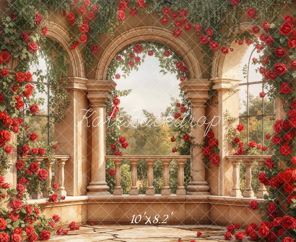 Kate Spring Rose Arch Stone Columns Fleece Backdrop Designed by Emetselch - Image 3