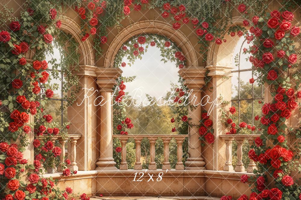 Kate Spring Rose Arch Stone Columns Fleece Backdrop Designed by Emetselch - Image 4