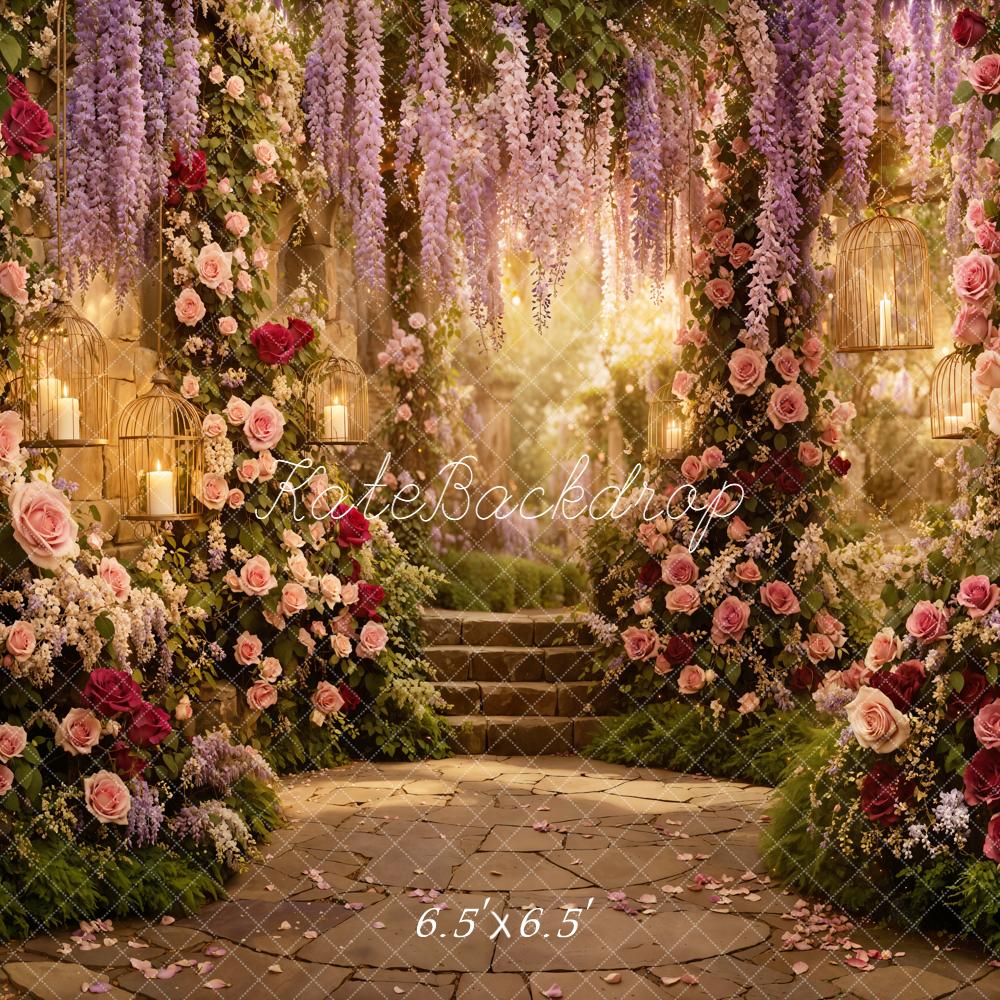 Kate Rose Garden Candle Lantern Stone Backdrop Designed by Emetselch - Image 2