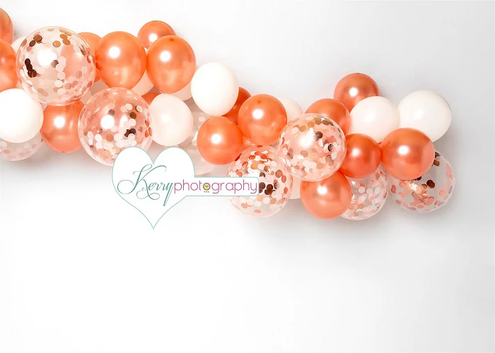 Kate Rose Gold White Balloons Birthday Cake Smash Backdrop Designed by Kerry Anderson