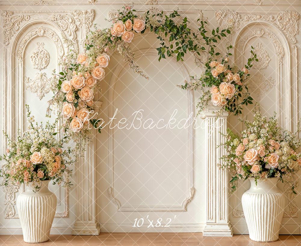Kate Roses Arch Ornate Cream Wall Fleece Backdrop Designed by Emetselch - Image 3