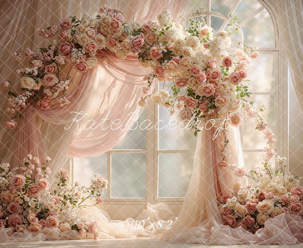 Kate Roses Arch Window Drapes Fleece Backdrop Designed by Emetselch - Image 3