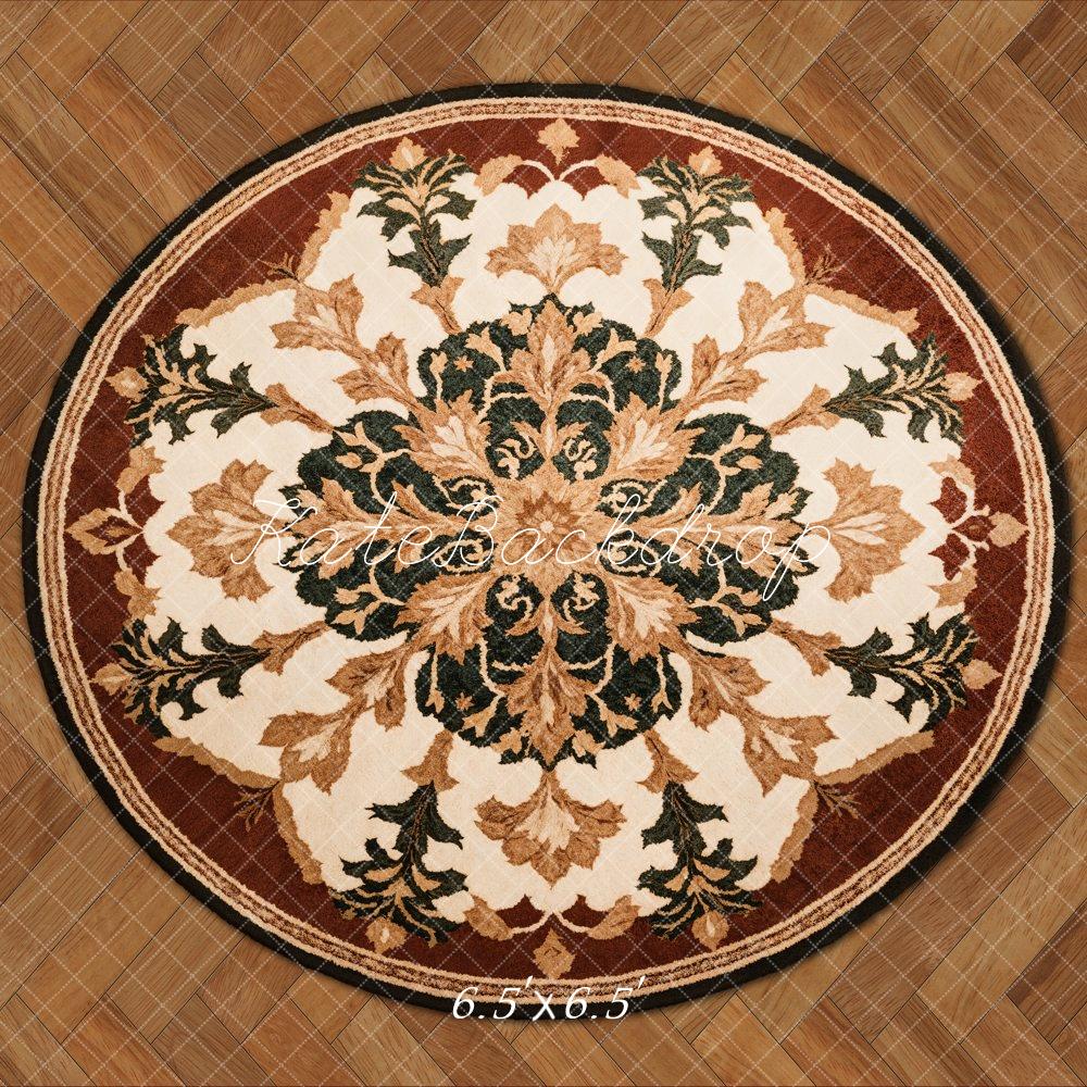 Kate Round Retro Floral Rug Floor Backdrop Designed by Emetselch - Image 2
