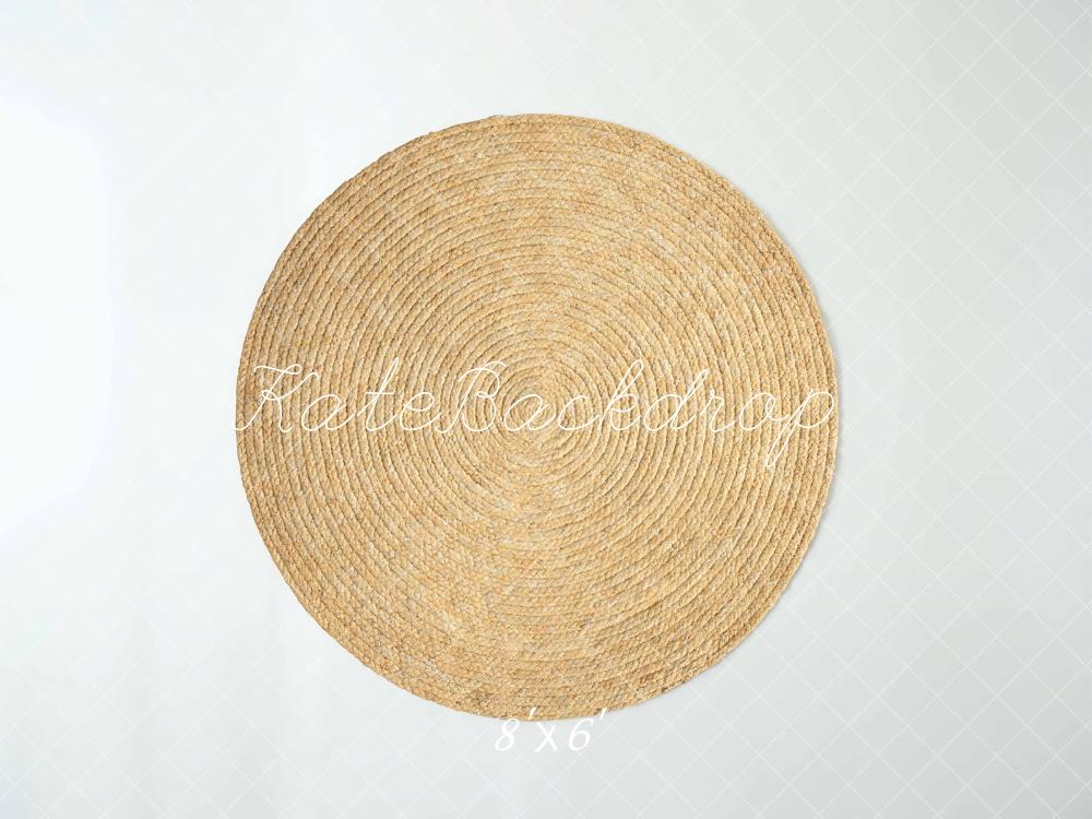 Kate Round Straw Rug White Grid Backdrop Designed by Mini MakeBelieve - Image 3