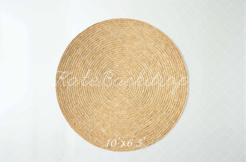 Kate Round Straw Rug White Grid Backdrop Designed by Mini MakeBelieve - Image 4