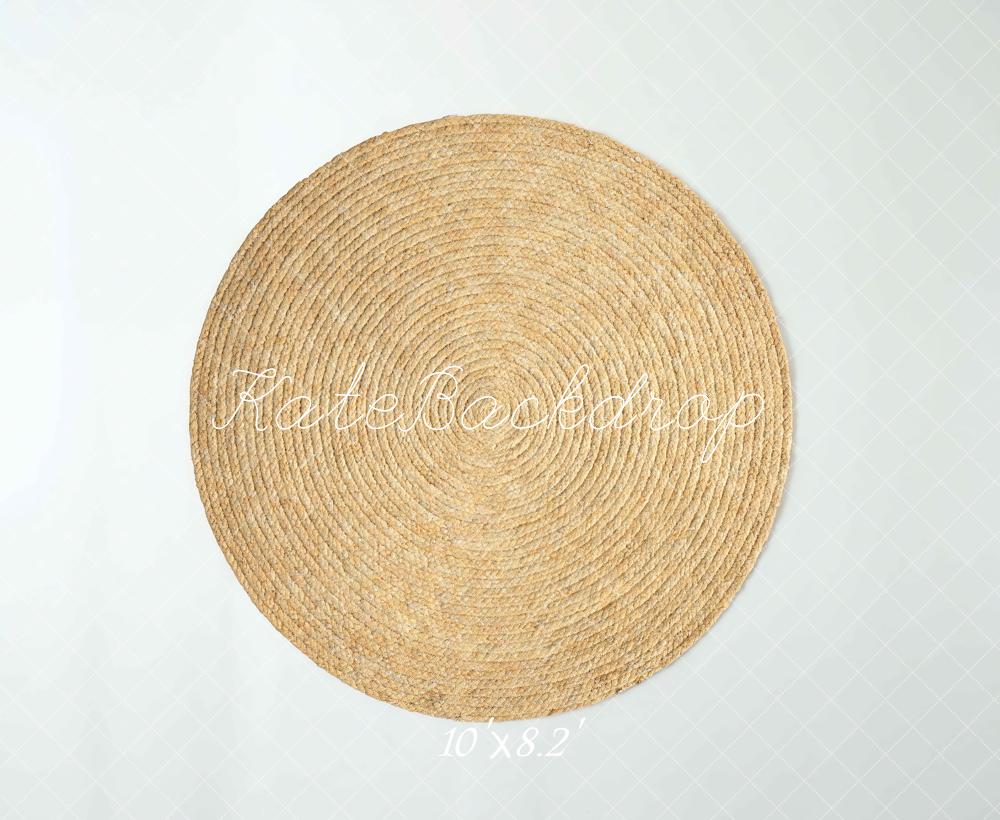 Kate Round Straw Rug White Grid Backdrop Designed by Mini MakeBelieve - Image 6