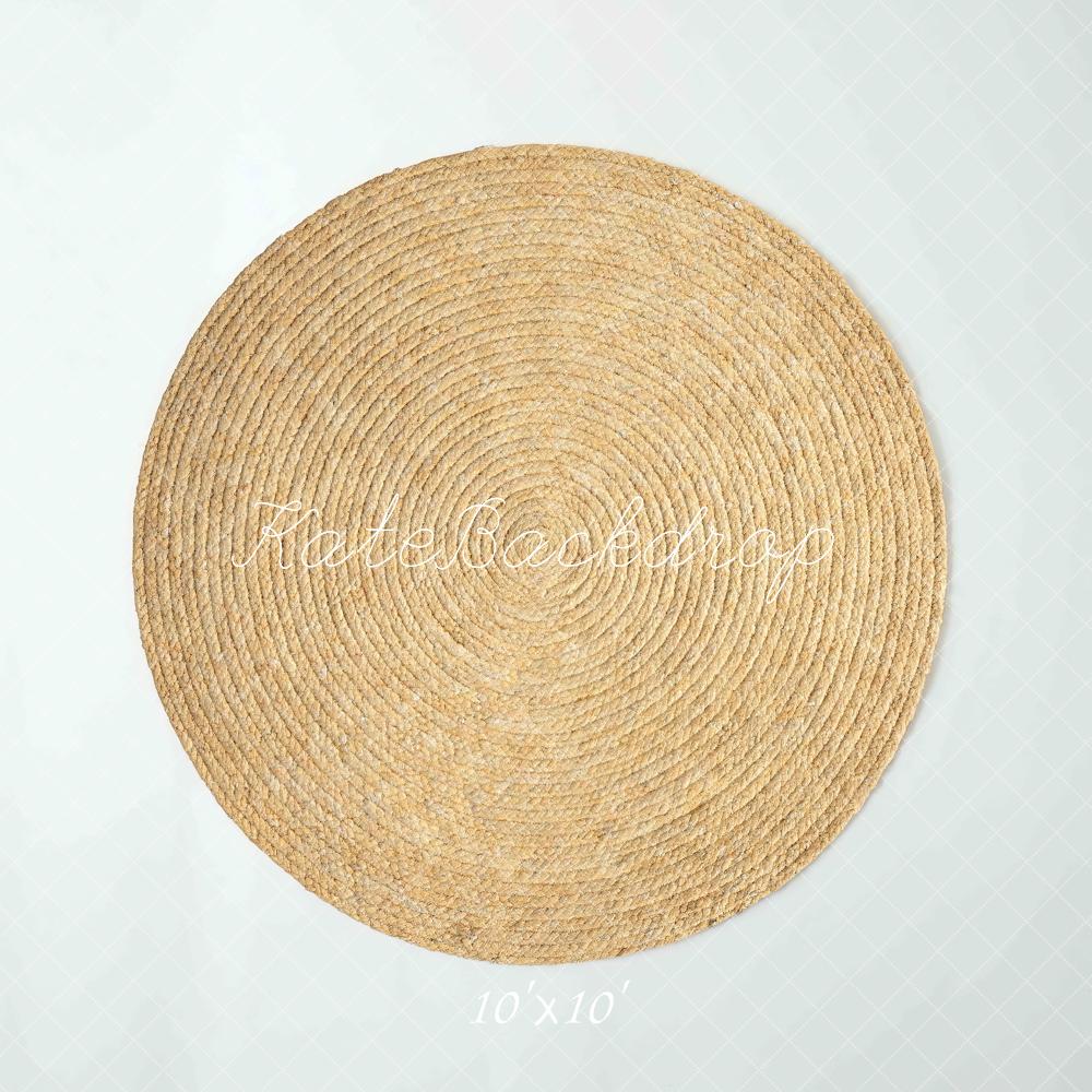 Kate Round Straw Rug White Grid Backdrop Designed by Mini MakeBelieve - Image 7