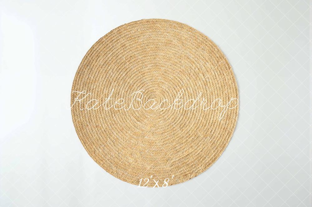 Kate Round Straw Rug White Grid Backdrop Designed by Mini MakeBelieve - Image 8