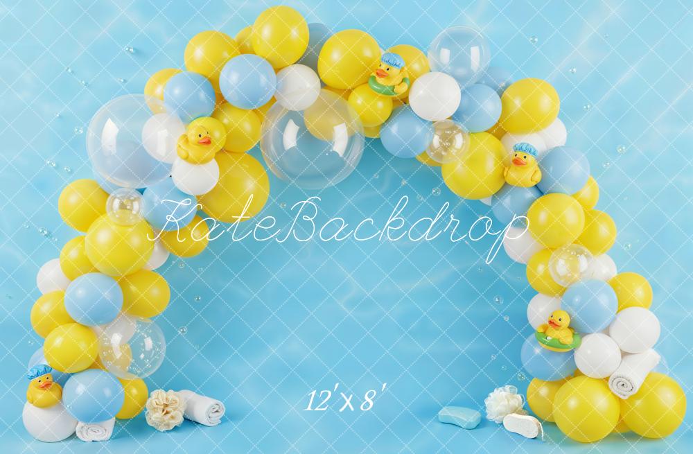 Kate Rubber Duck Balloon Arch Blue Yellow Fleece Backdrop Designed by Emetselch - Image 4