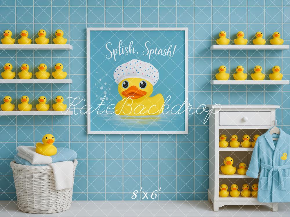 Kate Duck Bathrobe Blue Tiles Backdrop Designed by Patty Robert - Image 3