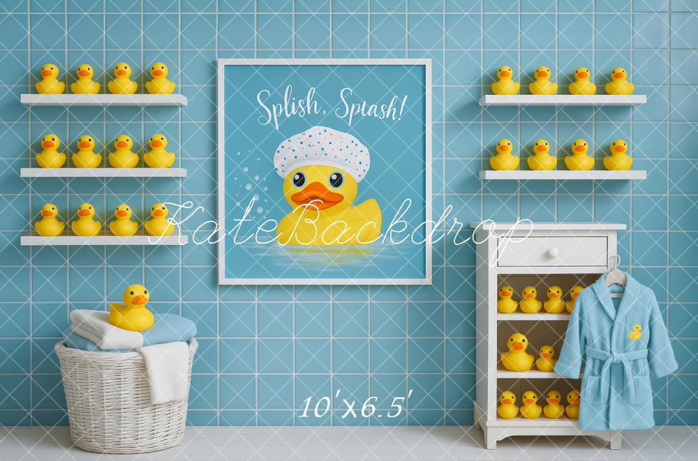Kate Duck Bathrobe Blue Tiles Backdrop Designed by Patty Robert - Image 4