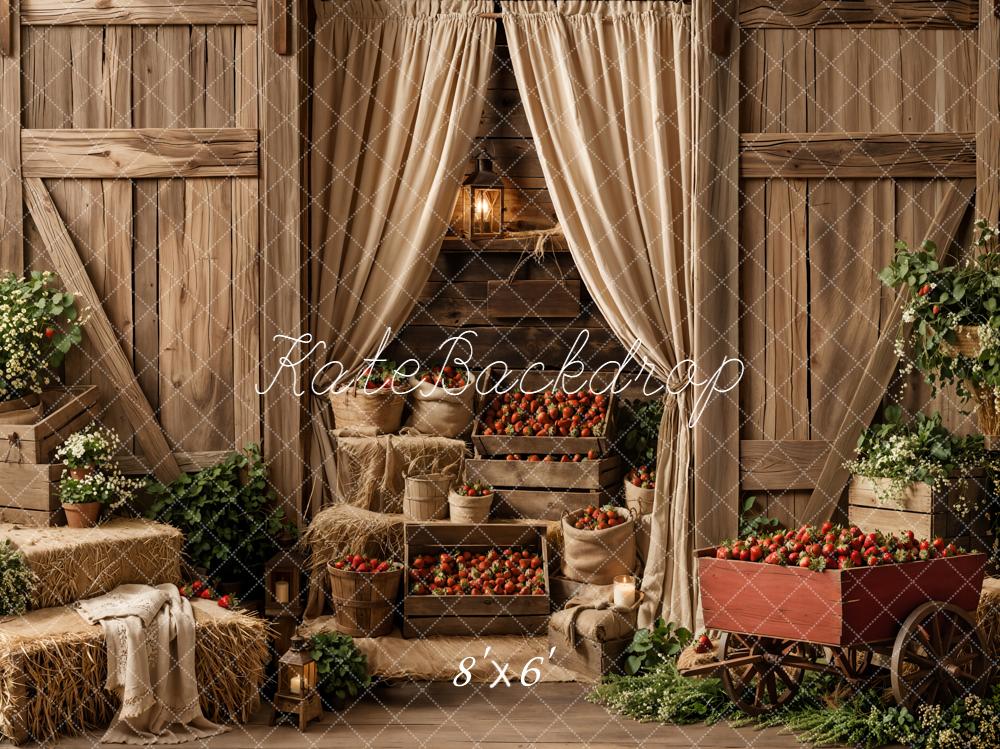 Kate Spring Rustic Barn Strawberries Hay Bale Backdrop Designed by Emstselch - Image 3