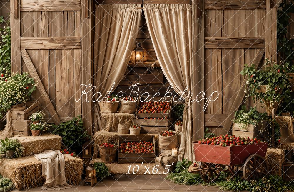 Kate Spring Rustic Barn Strawberries Hay Bale Backdrop Designed by Emstselch - Image 4