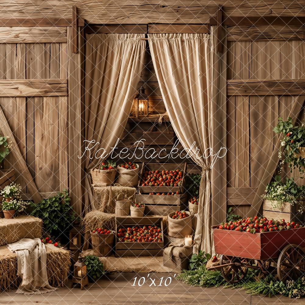 Kate Spring Rustic Barn Strawberries Hay Bale Backdrop Designed by Emstselch - Image 7