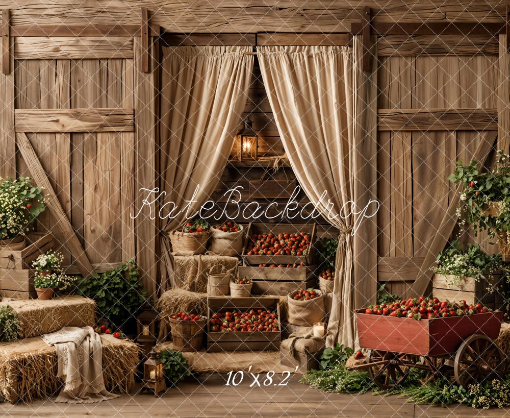 Kate Rustic Barn Strawberries Wooden Crates Fleece Backdrop Designed by Emstselch - Image 3