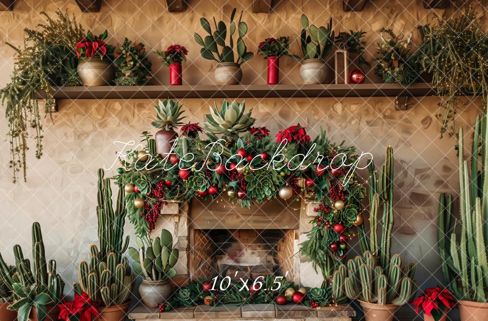 Kate Rustic Christmas Cactus Fireplace Backdrop Designed by Patty Robert - Image 4