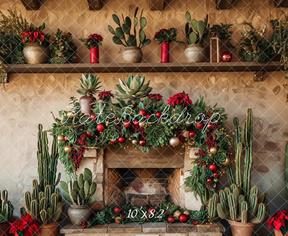 Kate Rustic Christmas Cactus Fireplace Backdrop Designed by Patty Robert - Image 5