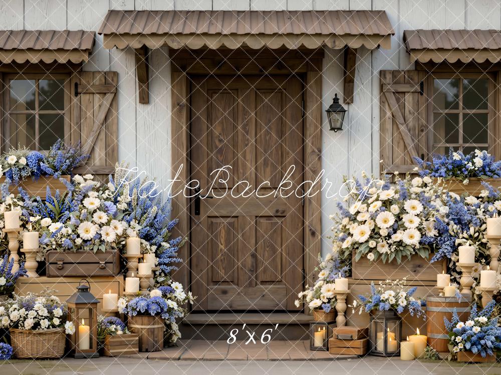 Kate Rustic Door Wooden Blue White Flowers Backdrop Designed by Mini MakeBelieve - Image 3
