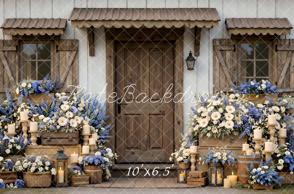 Kate Rustic Door Wooden Blue White Flowers Backdrop Designed by Mini MakeBelieve - Image 4