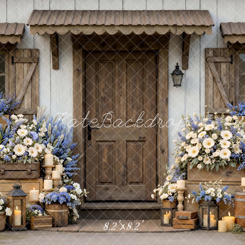 Kate Rustic Door Wooden Blue White Flowers Backdrop Designed by Mini MakeBelieve - Image 5