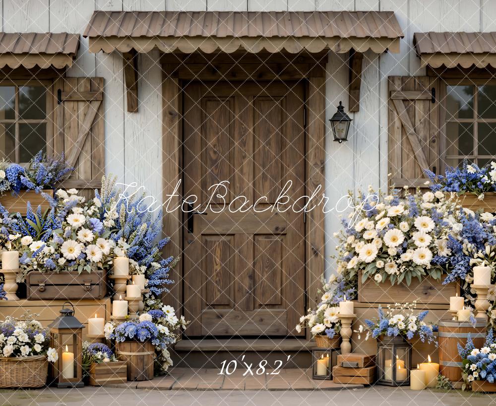 Kate Rustic Door Wooden Blue White Flowers Backdrop Designed by Mini MakeBelieve - Image 6