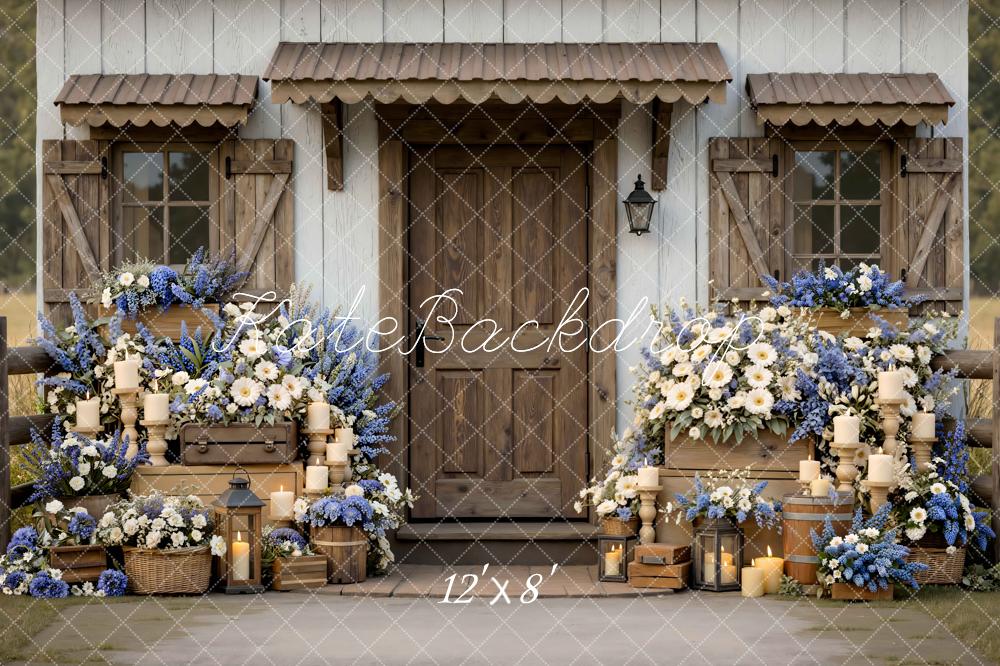 Kate Rustic Door Wooden Blue White Flowers Backdrop Designed by Mini MakeBelieve - Image 8