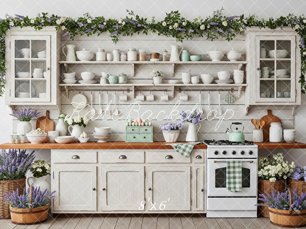 Kate Rustic Kitchen Lavender White Cabinets Backdrop Designed by Patty Robert - Image 3