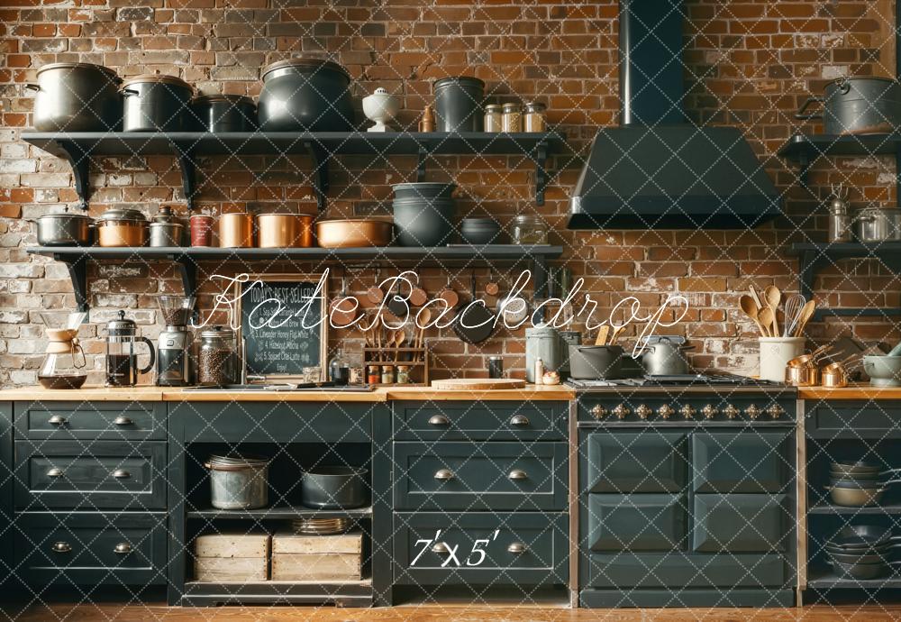 Kate Rustic Kitchen Utensils Brick Wall Backdrop Designed by Chain Photography