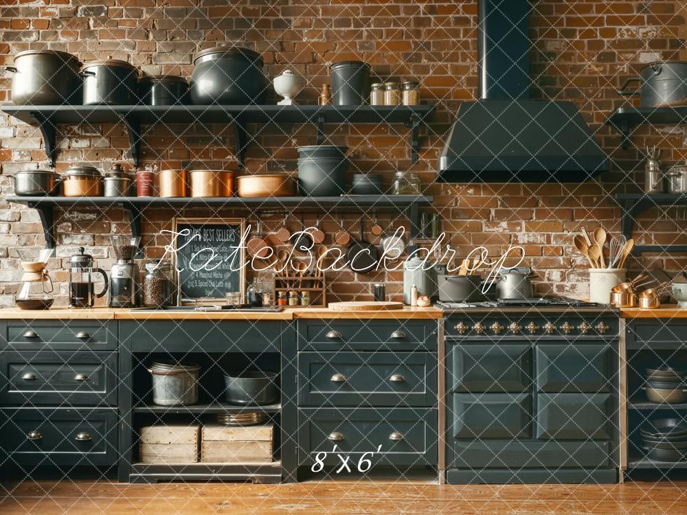 Kate Rustic Kitchen Utensils Brick Wall Backdrop Designed by Chain Photography - Image 3