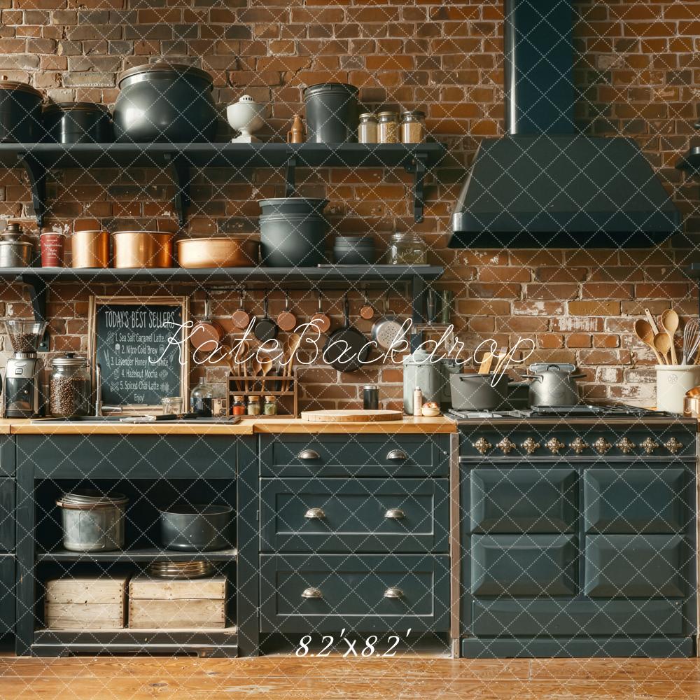 Kate Rustic Kitchen Utensils Brick Wall Backdrop Designed by Chain Photography - Image 5