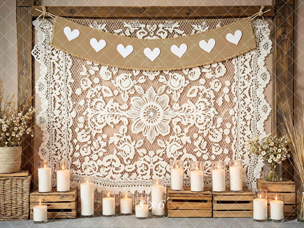 Kate Rustic Lace Hearts Candles Backdrop Designed by Mini MakeBelieve - Image 3