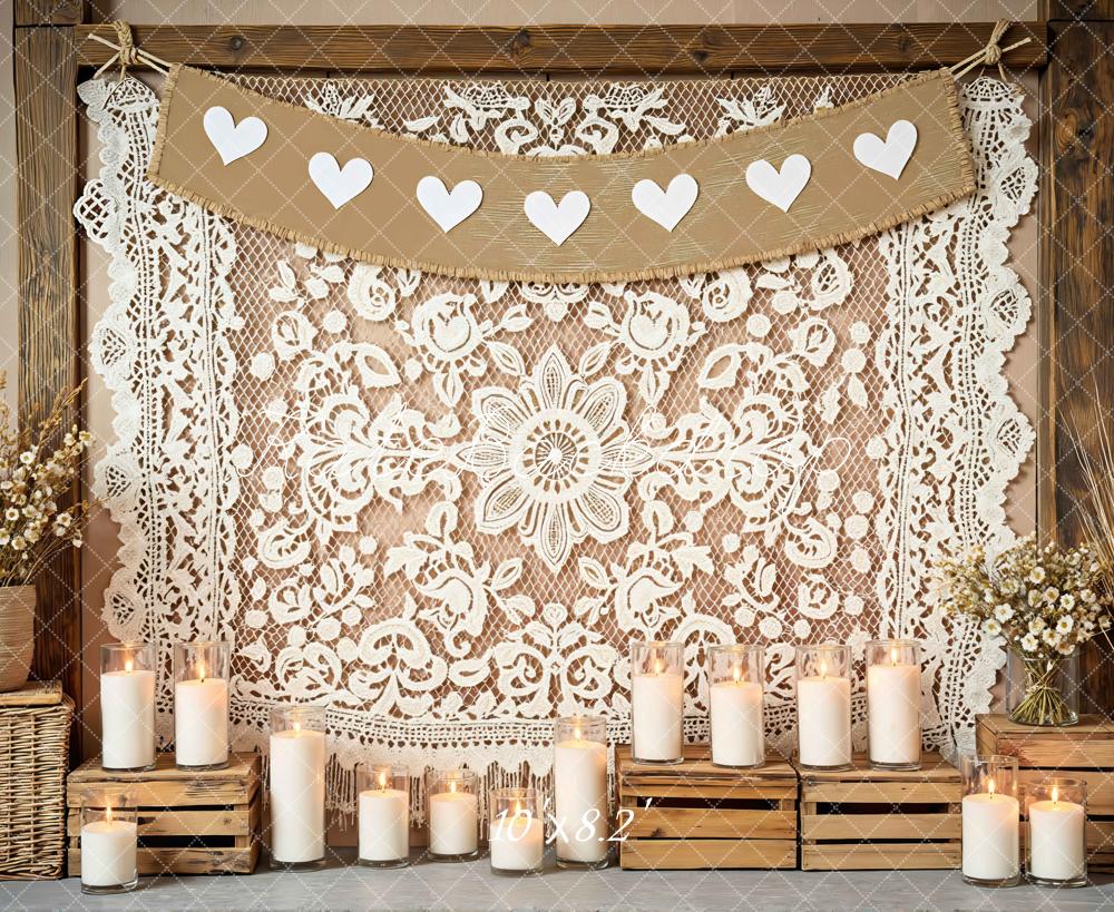 Kate Rustic Lace Hearts Candles Backdrop Designed by Mini MakeBelieve - Image 6