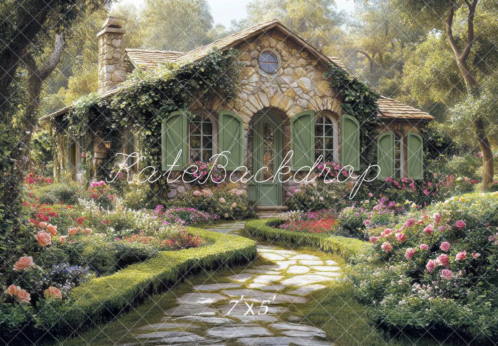 Kate Rustic Stone Cottage Garden Path Backdrop Designed by Mini MakeBelieve