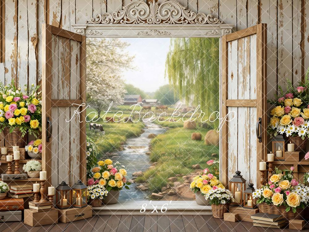 Kate Spring Rustic Window Flowers Stream Backdrop Designed by Mini MakeBelieve - Image 3