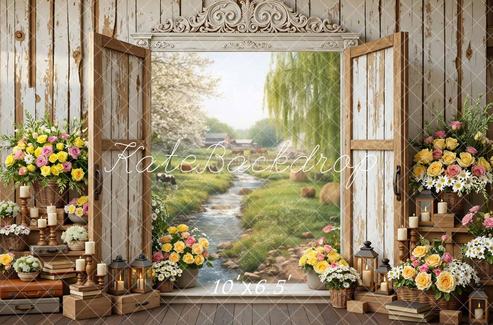 Kate Spring Rustic Window Flowers Stream Backdrop Designed by Mini MakeBelieve - Image 4