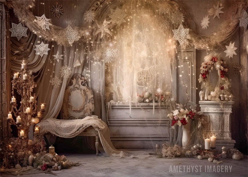Kate Rustic Winter Snowflake Room Christmas Backdrop Designed by Angela Marie Photography - Image 2