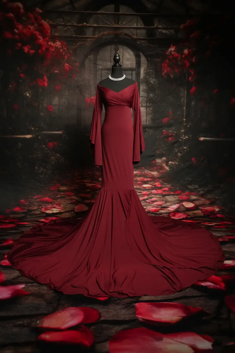 Kate Satin Bell Sleeves Maternity Photoshoot Dress - Image 2