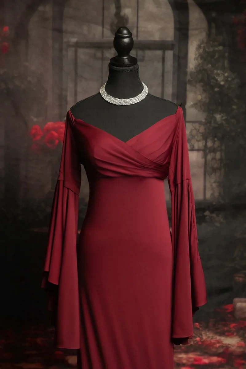 Kate Satin Bell Sleeves Maternity Photoshoot Dress - Image 3