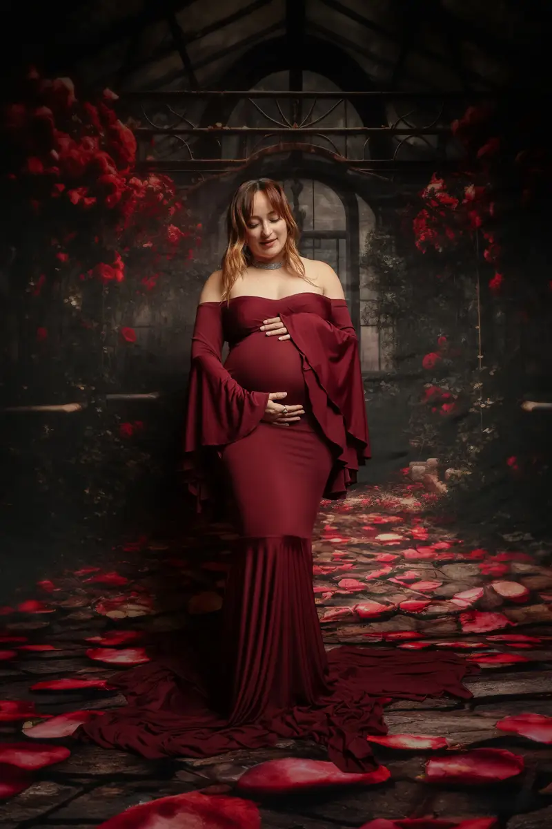 Kate Satin Bell Sleeves Maternity Photoshoot Dress - Image 4