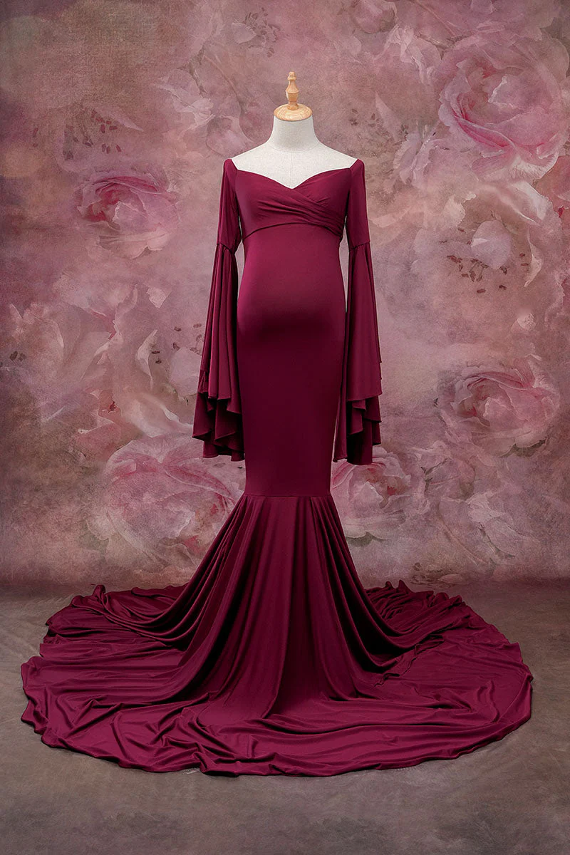 Kate Satin Bell Sleeves Maternity Photoshoot Dress - Image 5