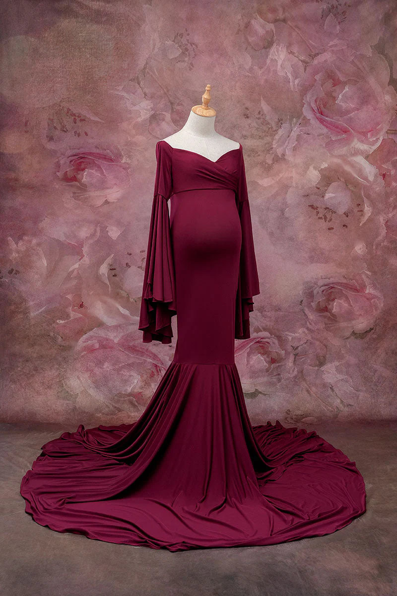Kate Satin Bell Sleeves Maternity Photoshoot Dress - Image 6