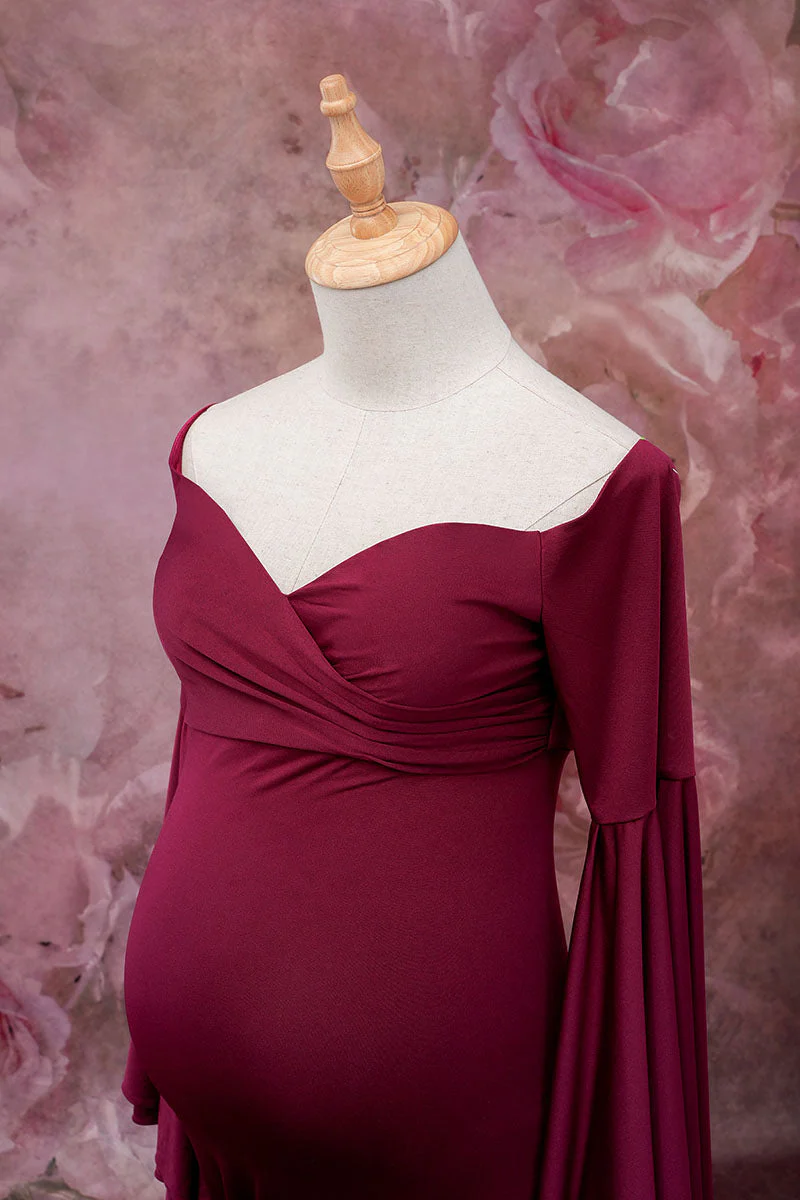 Kate Satin Bell Sleeves Maternity Photoshoot Dress - Image 8