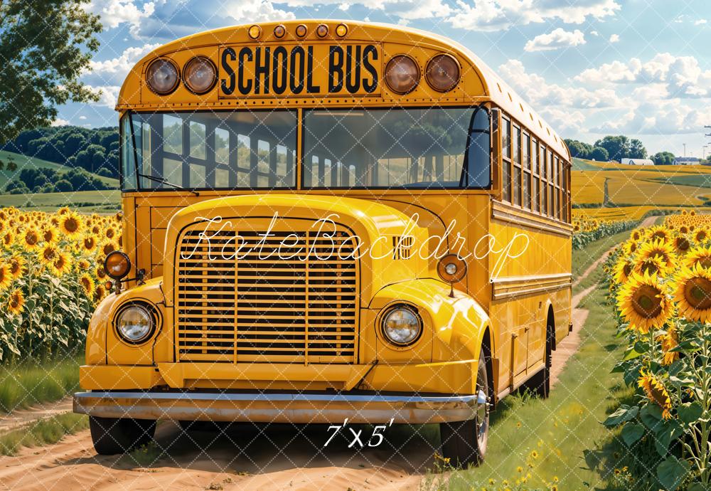 Kate School Bus Sunflower Field Backdrop Designed by Emetselch