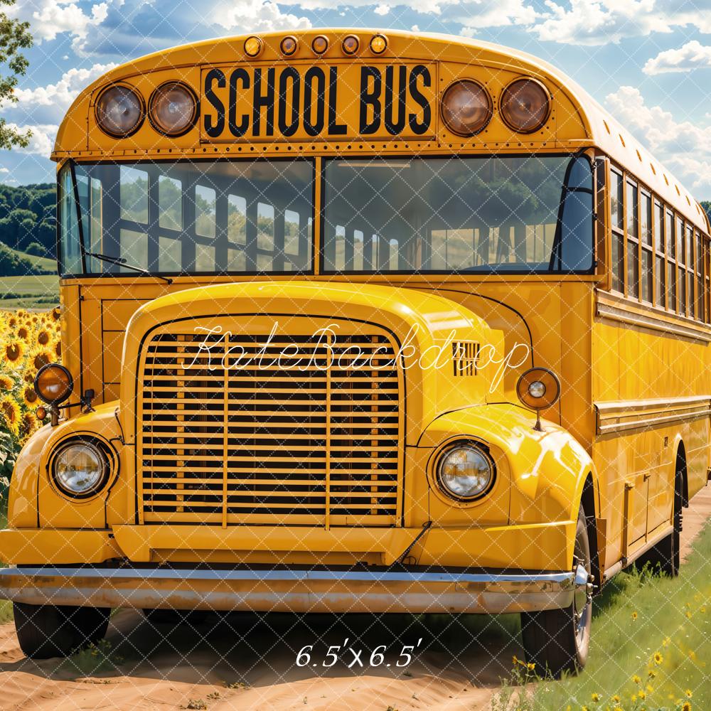 Kate School Bus Sunflower Field Backdrop Designed by Emetselch - Image 2