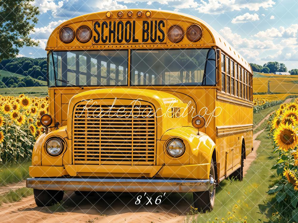 Kate School Bus Sunflower Field Backdrop Designed by Emetselch - Image 3
