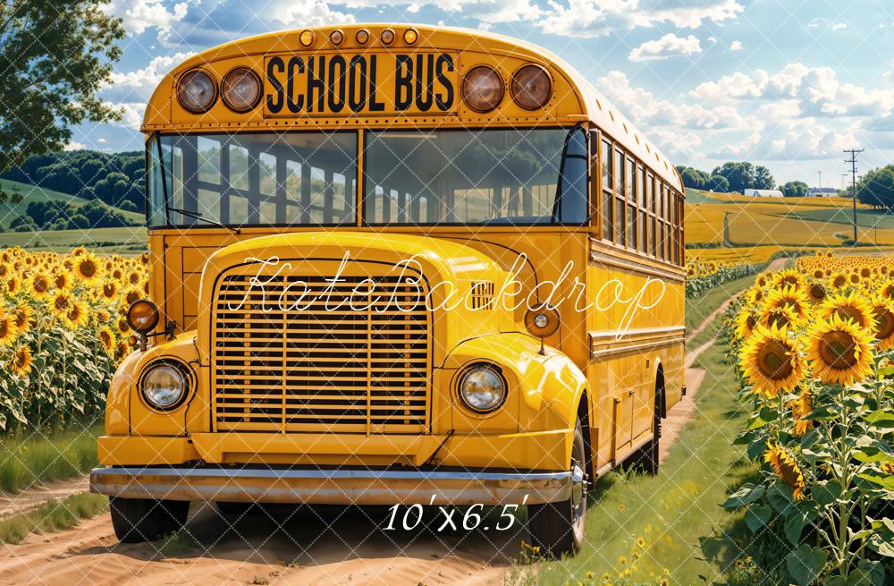 Kate School Bus Sunflower Field Backdrop Designed by Emetselch - Image 4