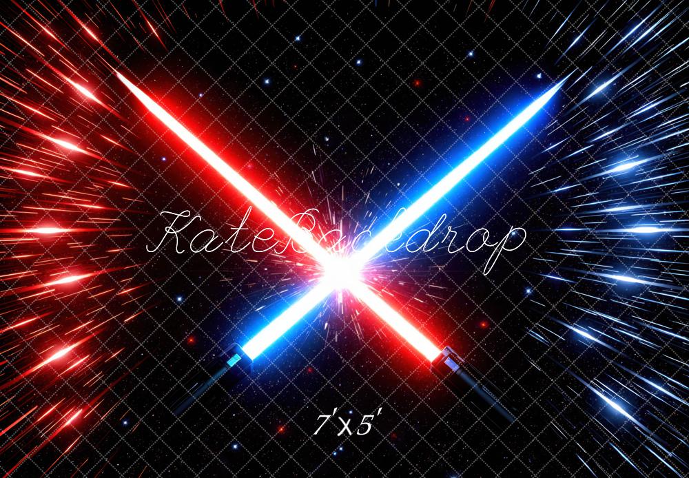 Kate Sci Fi Red Blue Swords Space Backdrop Designed by Mini MakeBelieve