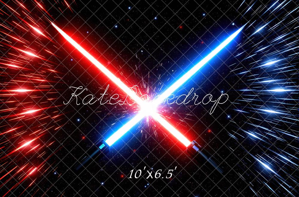 Kate Sci Fi Red Blue Swords Space Backdrop Designed by Mini MakeBelieve - Image 4