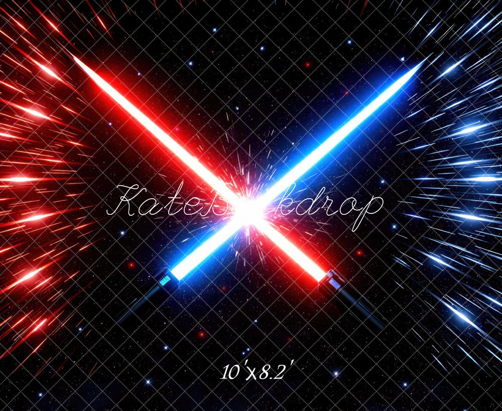Kate Sci Fi Red Blue Swords Space Backdrop Designed by Mini MakeBelieve - Image 6