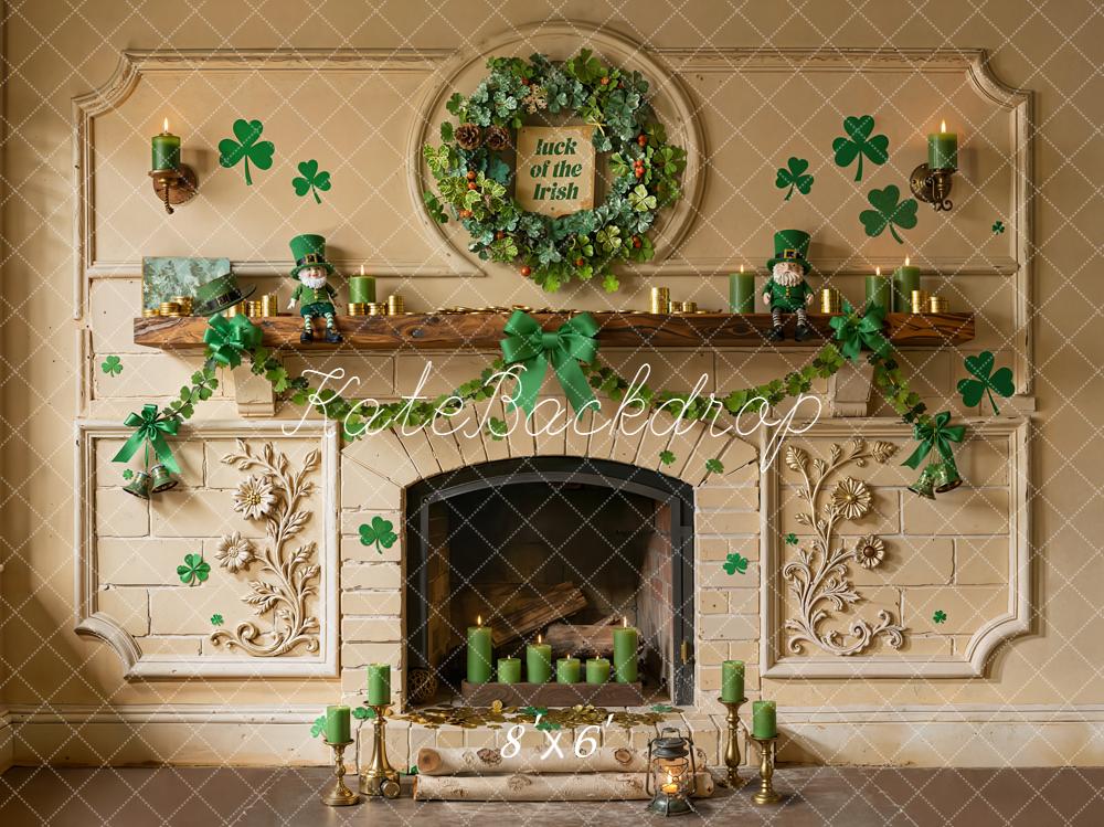 Kate Shamrock Fireplace Wreath Leprechaun Backdrop Designed by Emetselch - Image 3